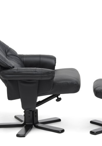 Koselig hvilestol, inkl. fotskammel - sort skinn, kunstskinn og sort tre