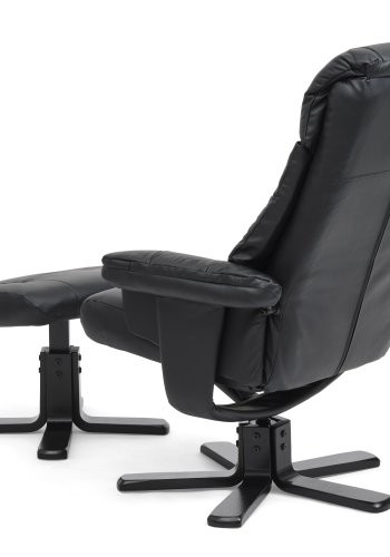 Koselig hvilestol, inkl. fotskammel - sort skinn, kunstskinn og sort tre