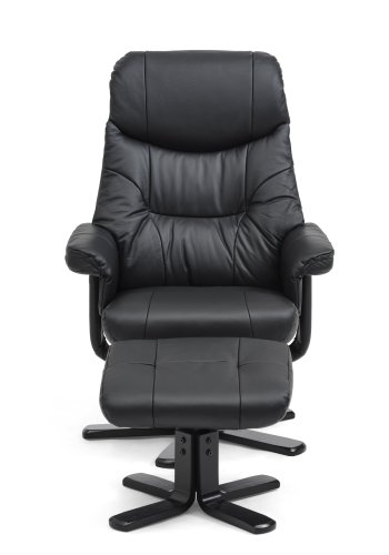 Koselig hvilestol, inkl. fotskammel - sort skinn, kunstskinn og sort tre