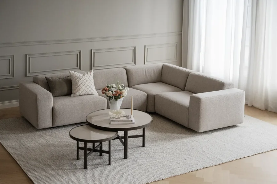 ROWICO Willard h�rnsoffa 2+3-sits ljusbeige tyg Alice #01 (c4)