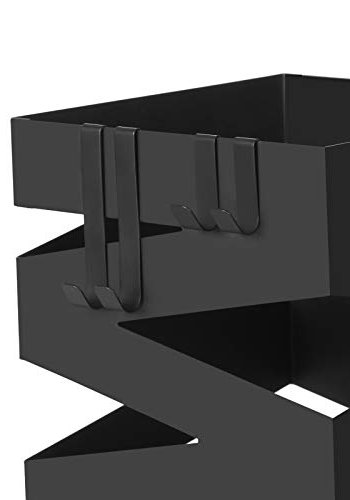 SONGMICS paraplyholder, firkantet, med kroker og dryppbrett - svart metall