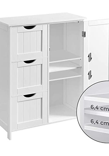 VASAGLE baderomsskap, m. 1 dr, 1 hydejusterbar hylle og 3 skuffer - hvit MDF