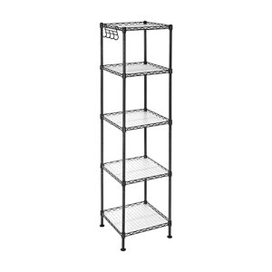 SONGMICS badevrelsesreol, m. 5 hylder, 4 aftagelige kroge - klar plastik og sort stl