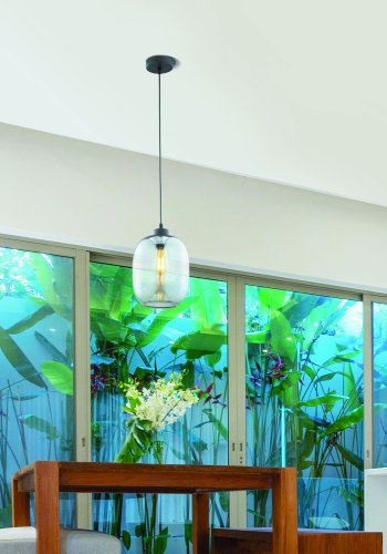 TK Elio taklampe - bltt glass og sort metall