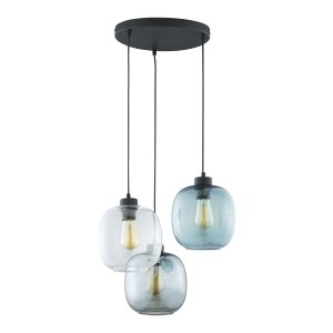 TK Elio loftlampe, m. 3 skrme - multifarvet glas og sort metal