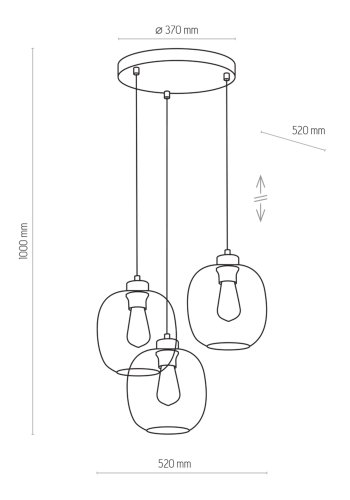 TK Elio taklampe, m. 3 skjermer - flerfarget glass og svart metall