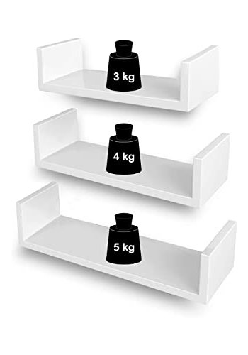 SONGMICS vegghylle, med usynlig montering - hvit hyglans MDF (sett med 3)