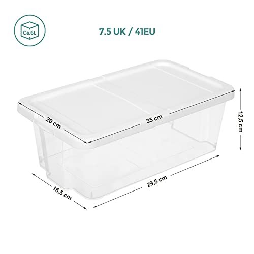 SONGMICS skoboks, med lokk, for sko opp til strrelse 41 - hvit og klar polypropylen (sett med 12)