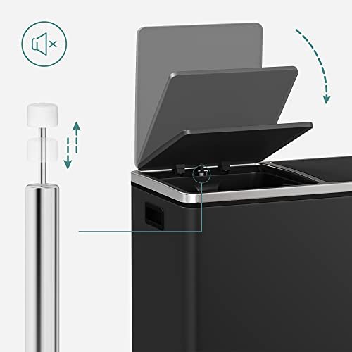 SONGMICS avfallsbeholder, lufttett, m. 2 rom, pedal, innvendige plastbtter, lokk, hndtak - svart metall