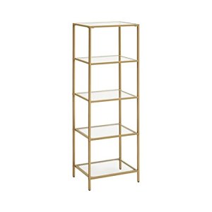 VASAGLE reol, m. 5 hylder - hrdet glas og guld stl