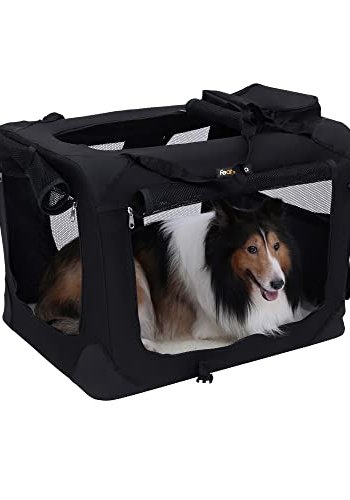 FEANDREA hundekasse, sammenleggbar, med hndtak - mesh, svart stoff og metall