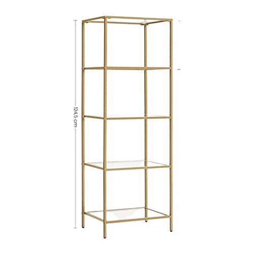 VASAGLE bokhylle, m. 5 hyller - herdet glass og gullstl