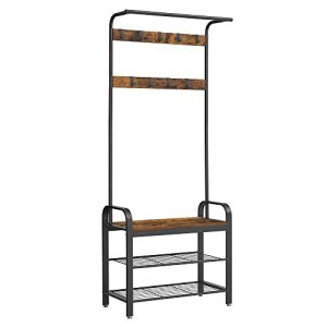 VASAGLE entréopstilling, m. 9 kroge, 1 bjlestang, 3 hylder - brun MDF og sort stl