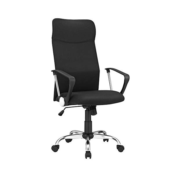 Kontorstol, m. arml�n, vippefunktion og justerbar h�jde  - sort polyester og st�l