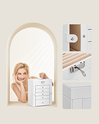 SONGMICS smykkeskrin, m. 6 lag, 5 skuffer, speil - hvit MDF