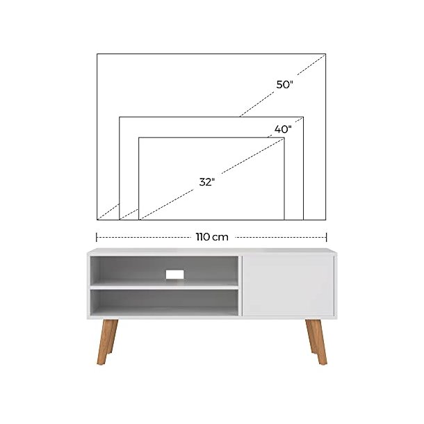 TV-bord, m. 1 lge og 1 hylde - hvid spnplade og natur tr