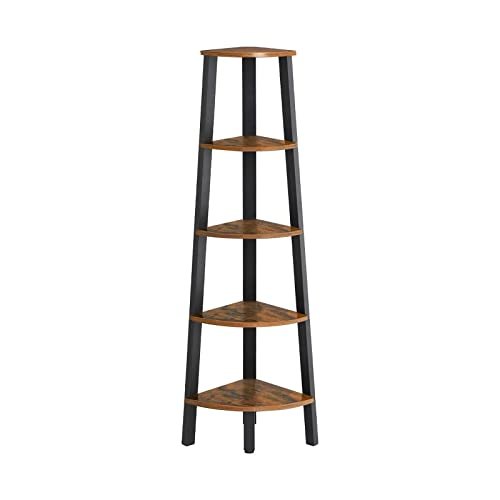 VASAGLE hjrne bokhylle, m. 5 hyller - brun sponplate og sort stl