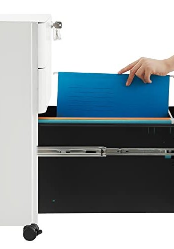 SONGMICS arkivskap, med ls, for A4 letterstrrelser, hengende mapper, hjul - hvitt stl