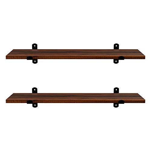 SONGMICS Vägghyllor, 2 st, 60 x 20 x 7 cm, flytande hyllor, dekorativa hyllor, retrostil, för sovrum vardagsrum kök hall, maxkapacitet 15 kg vardera, MDF brun och svart LWS04NB