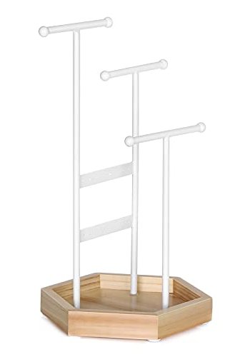 SONGMICS smykkestativ - hvitt jern og naturlig tre