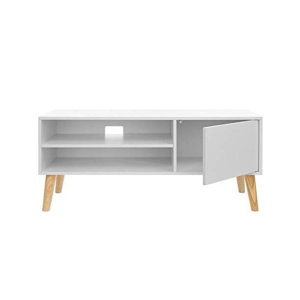 TV-bord, m. 1 lge og 1 hylde - hvid spnplade og natur tr