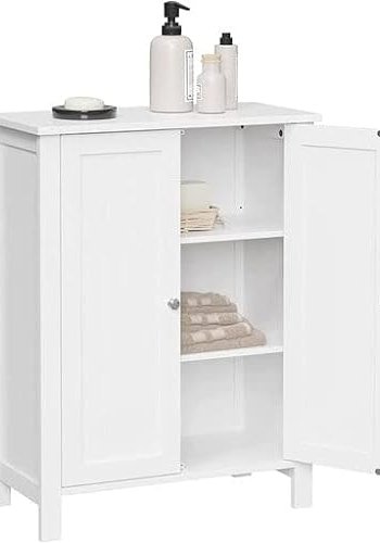 VASAGLE frittstende baderomsskap, m. 2 drer og 2 hyller - hvit MDF