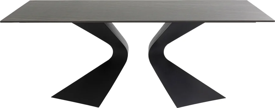 KARE DESIGN Gloria Black Ceramic spisebord, rektangulr - sort mineralmarmor og sort stl (200x100)