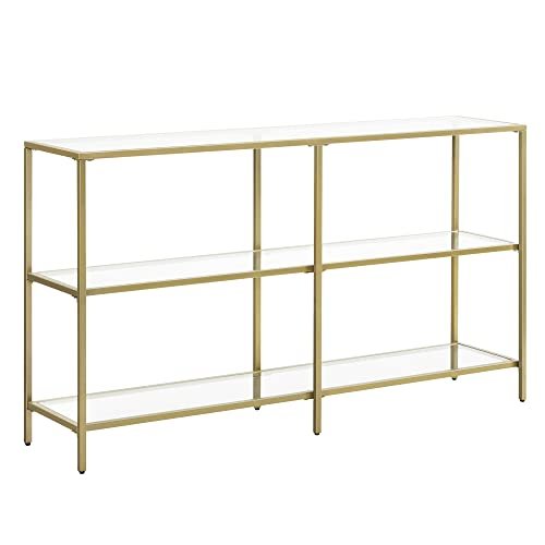 VASAGLE konsollbord, m. 2 hyller - herdet glass og gullstl (130x30)