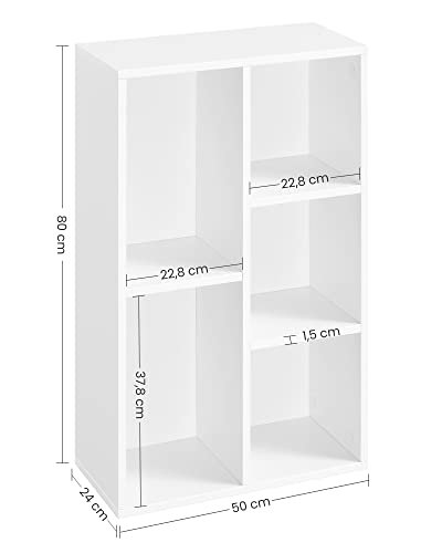 VASAGLE bokhylle, m. 5 rom - hvit sponplate
