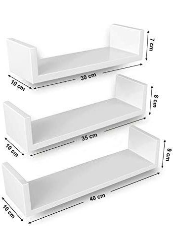 SONGMICS vegghylle, med usynlig montering - hvit hyglans MDF (sett med 3)
