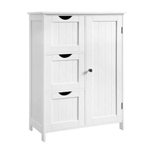 VASAGLE badevrelsesskab, m. 1 lge, 1 hjdejusterbar hylde og 3 skuffer - hvid MDF