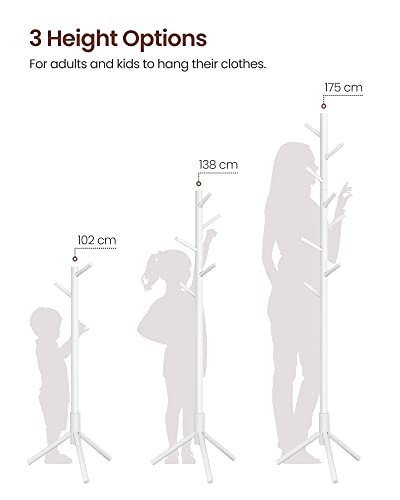 VASAGLE stum tjener, m. 8 kroker, 3 hydealternativer - hvit gummitre