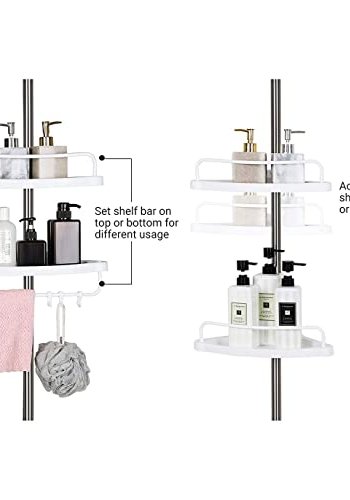 SONGMICS hjrnehylle for dusjkabinett, m. 4 brett, 3 kroker, 1 hndklestang - hvit plast og stl