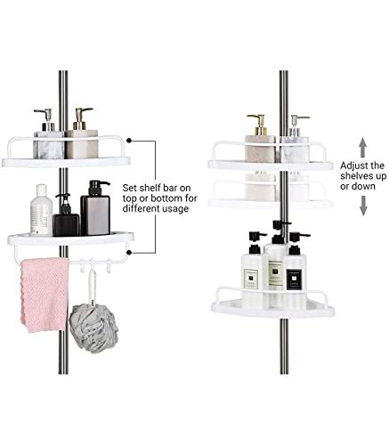 SONGMICS hjrnehylle for dusjkabinett, m. 4 brett, 3 kroker, 1 hndklestang - hvit plast og stl