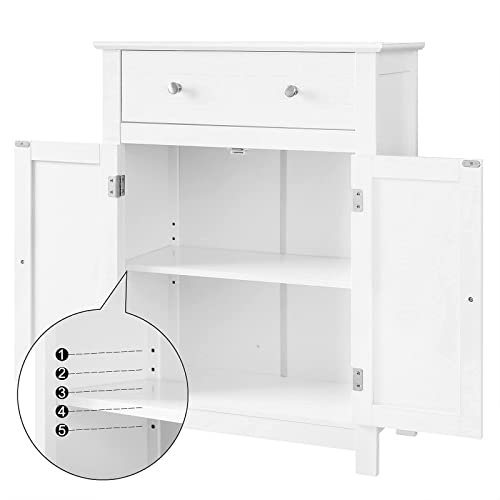 VASAGLE baderomsskap, m. 2 drer, 1 hydejusterbar hylle og 1 skuff - hvit MDF