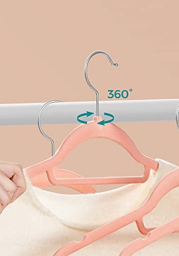 SONGMICS kleshenger, sklisikker, m. 360° svingbare kroker - rosa flyelsstoff (sett med 50 stk)