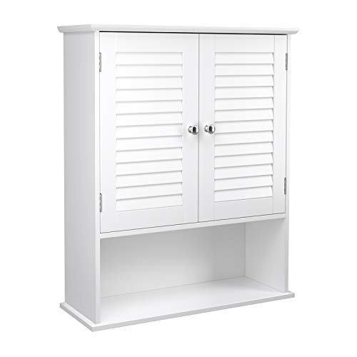 VASAGLE baderomsveggskap, m. 2 drer, 1 hylle, 1 rom - hvit MDF