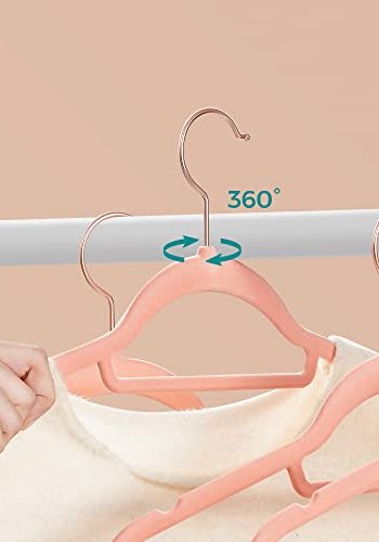 SONGMICS kleshenger, sklisikker, med knytestang og rosegullkrok - rosa flyelsstoff (sett med 50 stk)