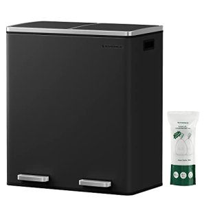 SONGMICS affaldsspand, lufttt, m. 2 rum, pedal, indvendige plastspande, lg, hndtag - sort metal