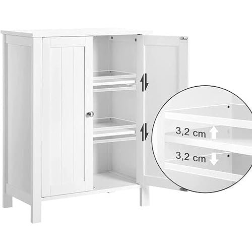 VASAGLE frittstende baderomsskap, m. 2 drer og 2 hyller - hvit MDF