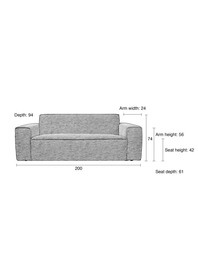 ZUIVER Bor Sofa 2,5-seters sofa - gr polyester og tre