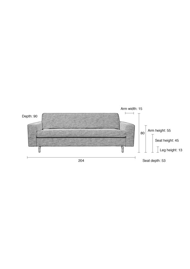 ZUIVER Jean 2,5-seters sofa - latte polyester og stl