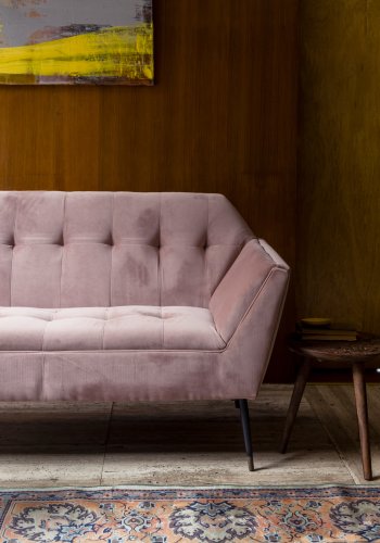 DUTCHBONE Kate 2-seters sofa - rosa leire flyelsstoff og svart jern