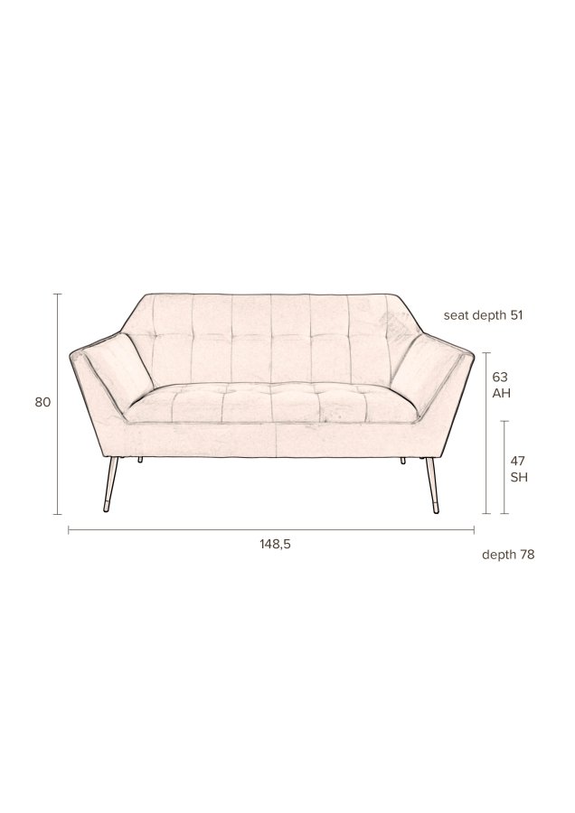 DUTCHBONE Kate 2-seters sofa - rosa leire flyelsstoff og svart jern