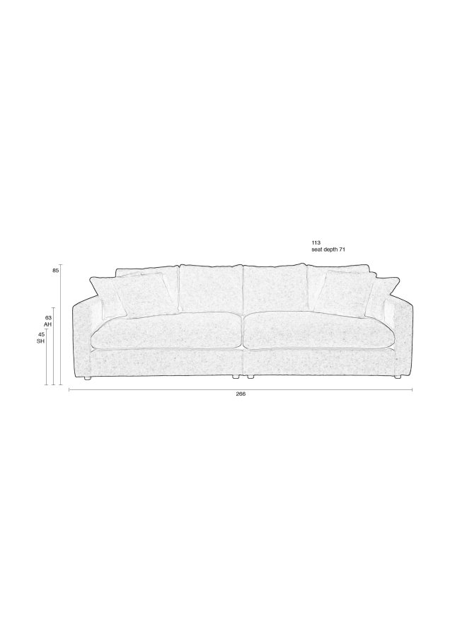 ZUIVER Sense 3-manns sofa - krem polyester og plast