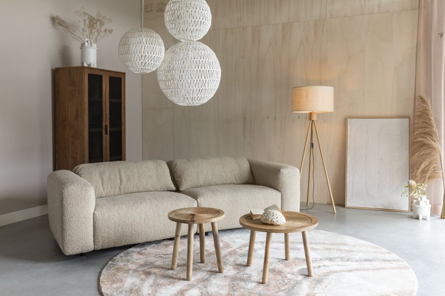 ZUIVER Wings 3-seters sofa - karamell polyester og tre