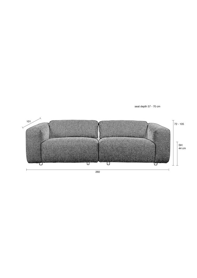 ZUIVER Wings 3-seters sofa - karamell polyester og tre