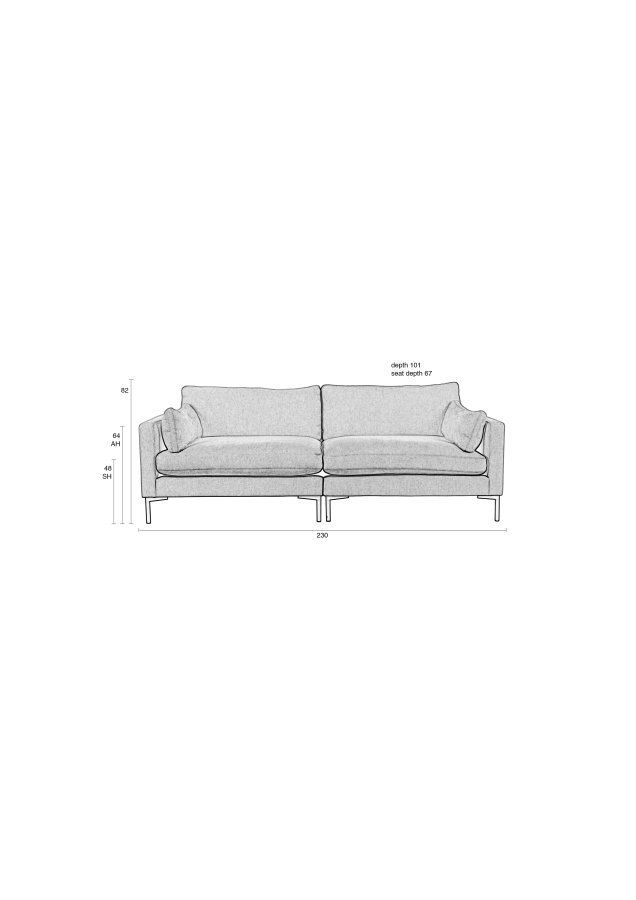 ZUIVER Sommer 3-seters sofa - kaffe polyester og stl
