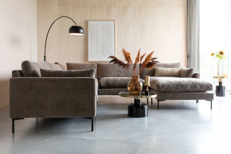 ZUIVER Sommer 7-manns hjrnesofa - kaffe polyester og stl