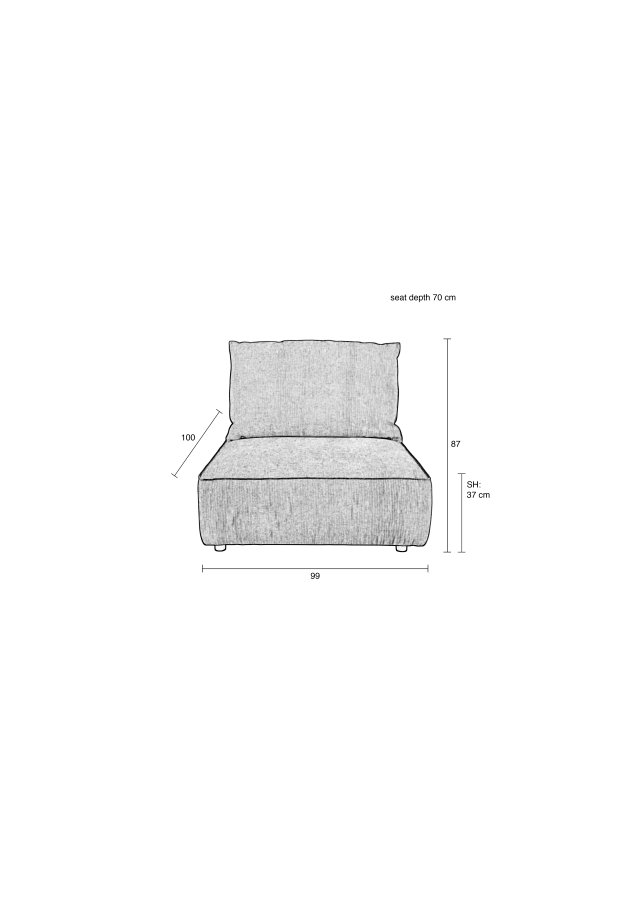ZUIVER Hunter Sofa Element 1,5-seter, med rygg - moseflyel og plast
